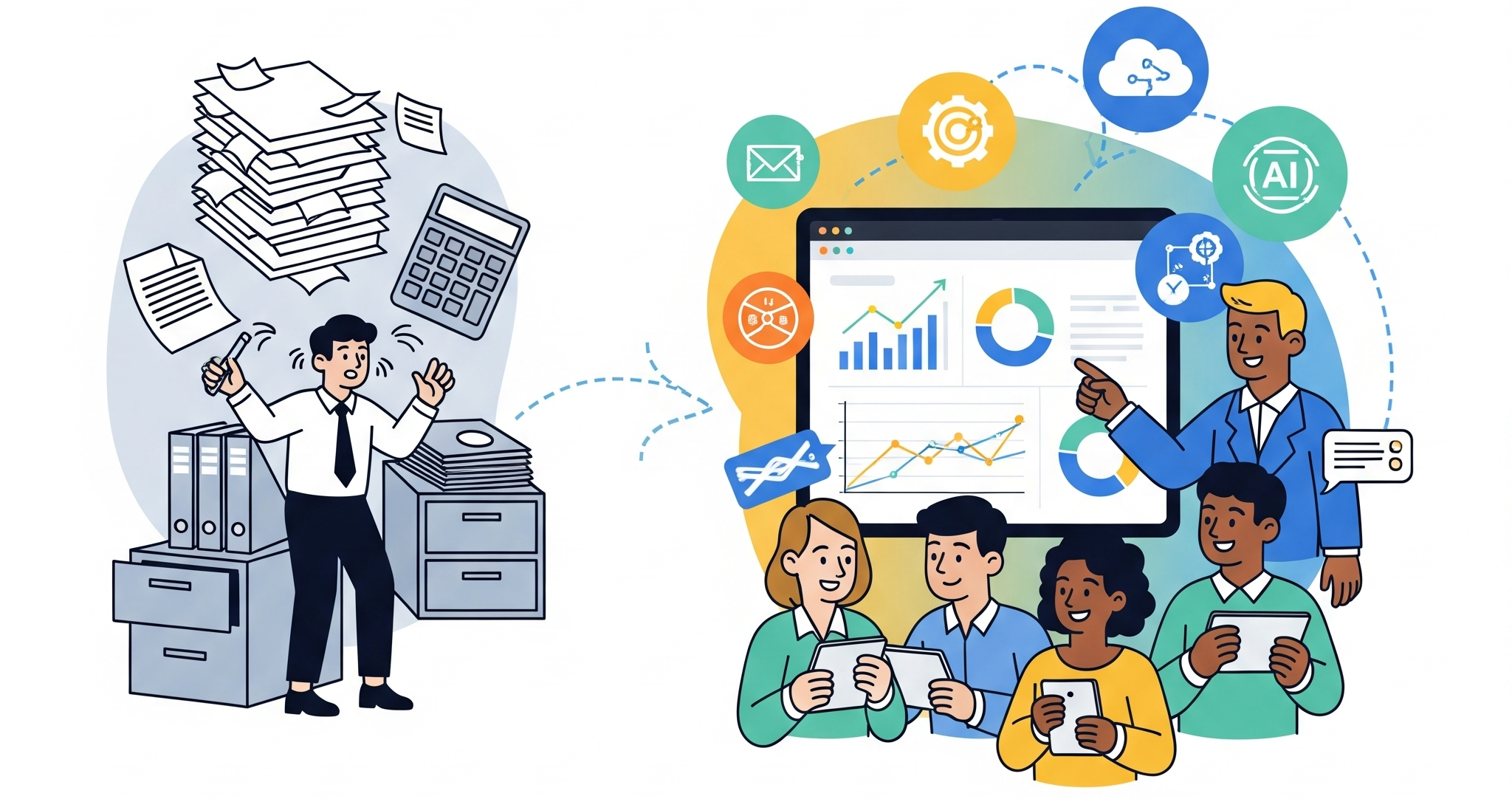 Inefficient manual HR process contrasted with modern automated HR system